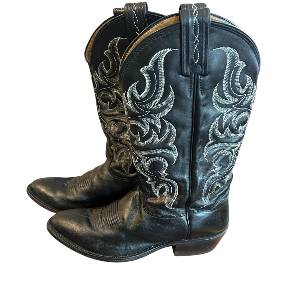 Tony Lama Women’s 9  Black and Tan Leather Western Cowgirl boots. Made in USA